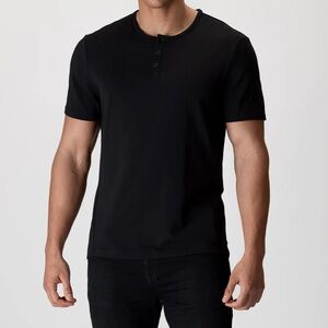 AETOS Men's Short Sleeve Henley Black T-Shirt Cotton Spandex Modal Blend Size L